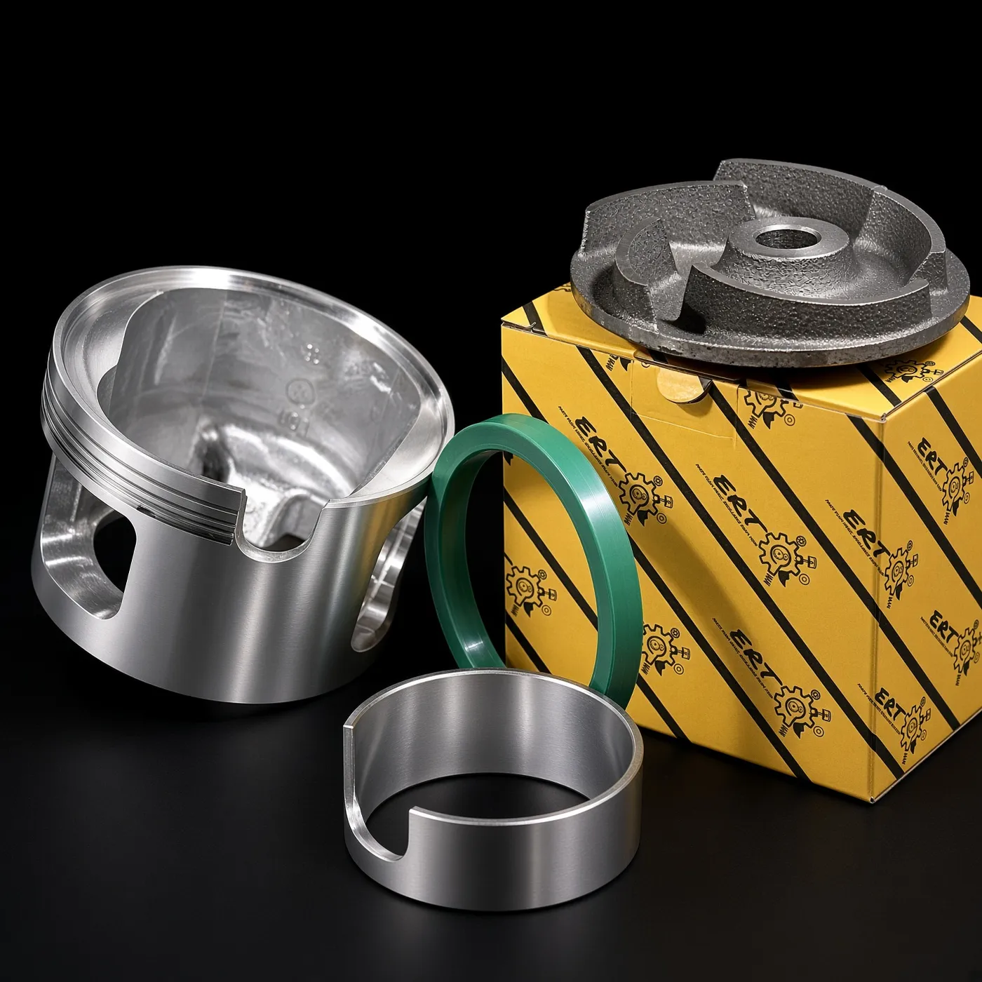 ERT pistons, rings and castings with ERT packaging